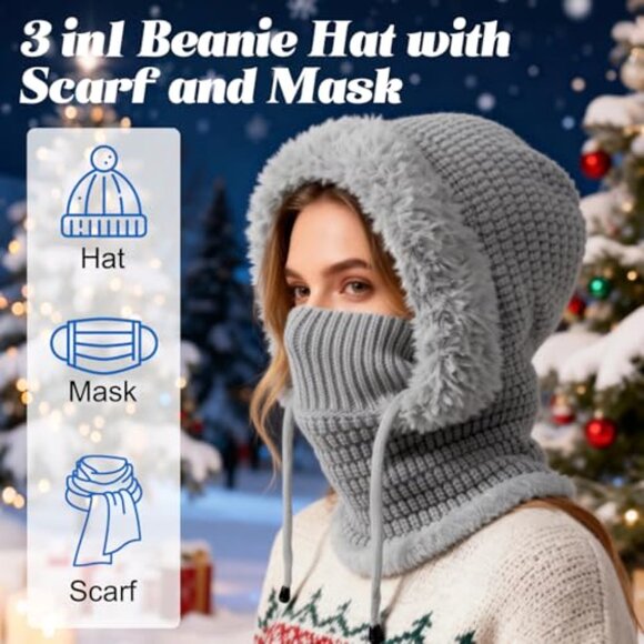 Women\'s 3-in-1 Knit Beanie Hat with Scarf and Mask Set main image 6